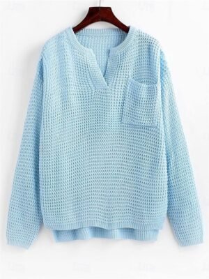 Casual Regular Pure Colour V Neck Long Sleeve Knit Jumper - Image 4