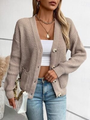 Casual Regular Pure Colour V Neck Long Sleeve Knit Top - Image 4