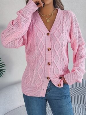 Casual Regular Pure Colour V Neck Long Sleeve Cardigan - Image 4