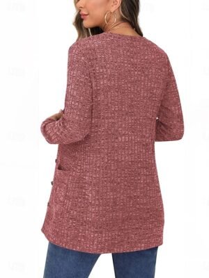 Casual Regular Pure Colour V Neck Long Sleeve Knit Cardigan - Image 4