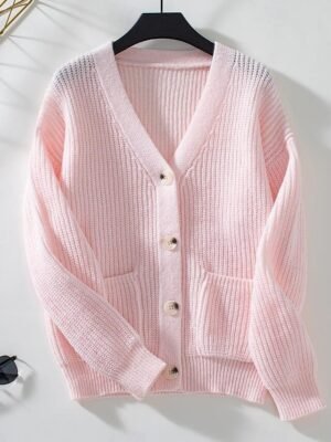 Casual Regular Pure Colour V Neck Long Sleeve Knit Top - Image 5