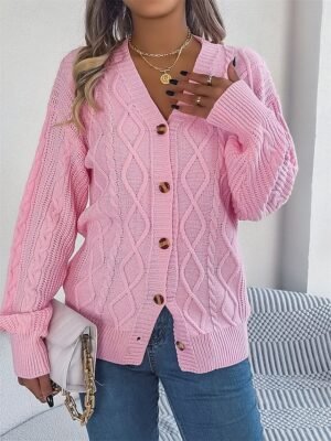 Casual Regular Pure Colour V Neck Long Sleeve Cardigan - Image 5