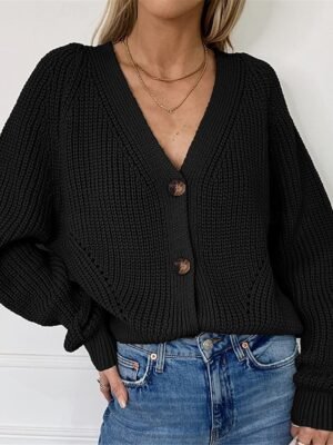 Casual Regular Pure Colour V Neck Long Sleeve Cardigan - Image 5