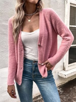 Casual Regular Pure Colour V Neck Long Sleeve Cardigan - Image 5