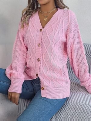 Casual Regular Pure Colour V Neck Long Sleeve Cardigan - Image 6