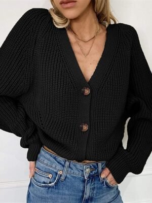 Casual Regular Pure Colour V Neck Long Sleeve Cardigan - Image 6