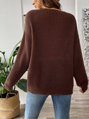 Casual Regular Pure Colour V Neck Long Sleeve Sweater - Image 6