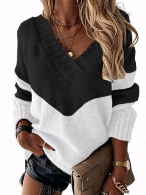 Casual Regular Pure Colour V Neck Long Sleeve Regular Top - Image 6
