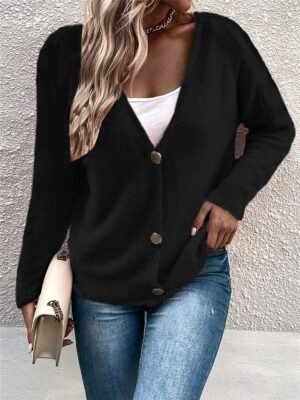 Casual Regular Pure Colour V Neck Long Sleeve Cardigan - Image 7