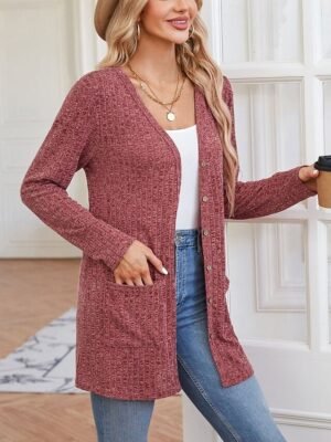 Casual Regular Pure Colour V Neck Long Sleeve Knit Cardigan - Image 7