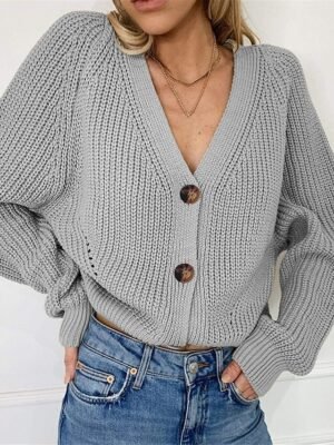 Casual Regular Pure Colour V Neck Long Sleeve Cardigan - Image 8