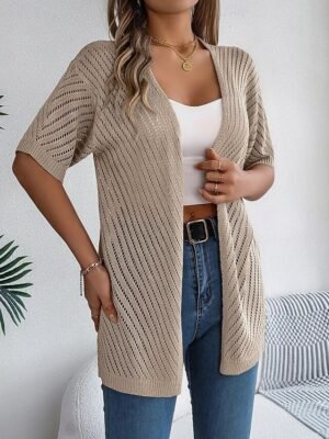 Casual Regular Pure Open Front Short Sleeve Knit Cardigan - Image 10