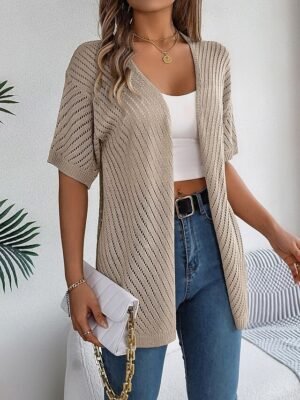 Casual Regular Pure Open Front Short Sleeve Knit Cardigan - Image 11