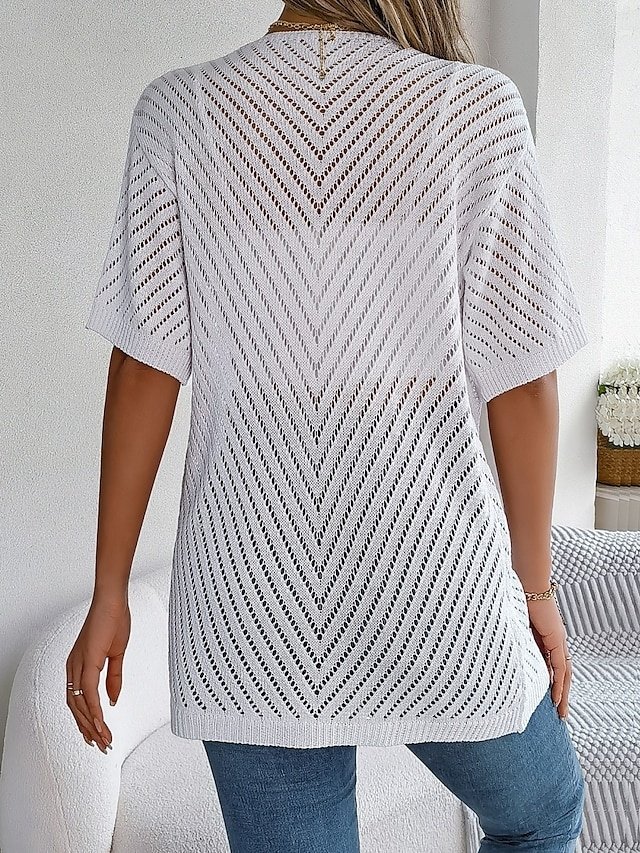 Casual Regular Pure Open Front Short Sleeve Knit Cardigan - Image 2