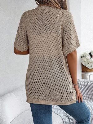 Casual Regular Pure Open Front Short Sleeve Knit Cardigan - Image 8