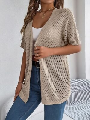 Casual Regular Pure Open Front Short Sleeve Knit Cardigan - Image 9