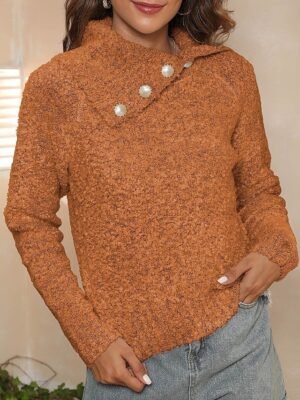 Casual Regular Pure Ribbed Shirt Collar Long Sleeve Knit Top - Image 1