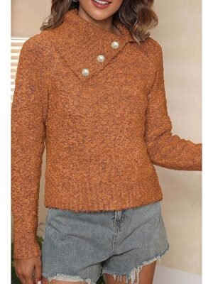 Casual Regular Pure Ribbed Shirt Collar Long Sleeve Knit Top - Image 4