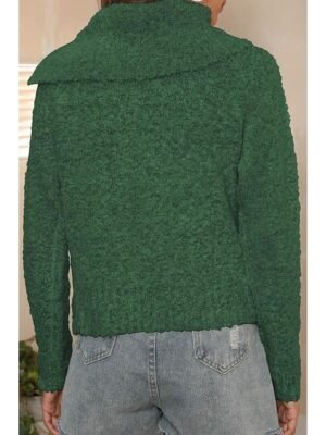 Casual Regular Pure Ribbed Shirt Collar Long Sleeve Knit Top - Image 6