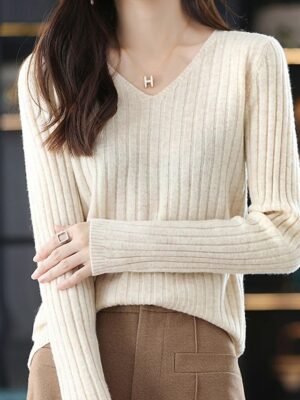Casual Regular Pure V Neck Long Sleeve Knitted Jumper - Image 3