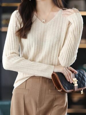 Casual Regular Pure V Neck Long Sleeve Knitted Jumper - Image 4