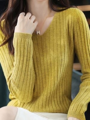 Casual Regular Pure V Neck Long Sleeve Knitted Jumper - Image 5