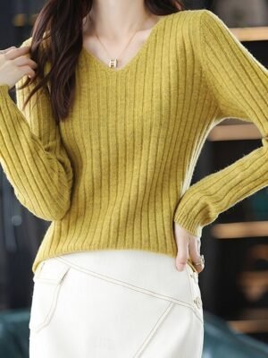 Casual Regular Pure V Neck Long Sleeve Knitted Jumper - Image 7
