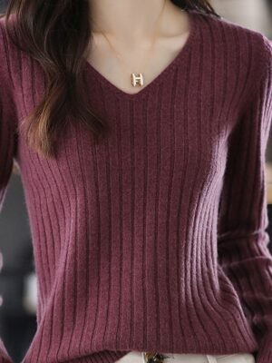 Casual Regular Pure V Neck Long Sleeve Knitted Jumper - Image 8
