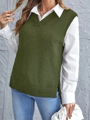 Casual Regular Pure V Neck Sleeveless Knit Vest - Image 10