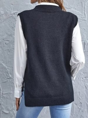 Casual Regular Pure V Neck Sleeveless Knit Vest - Image 4