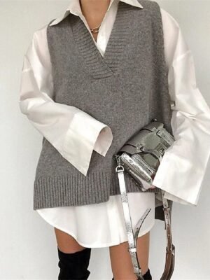 Casual Regular Pure V Neck Sleeveless Knit Vest - Image 6