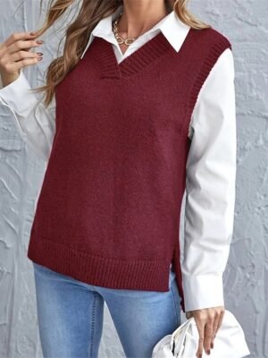 Casual Regular Pure V Neck Sleeveless Knit Vest - Image 7
