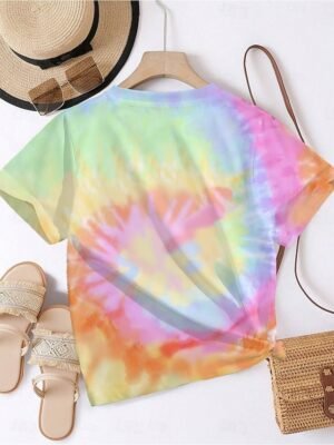 Casual Regular Rainbow Letter Print Round Neck Short Sleeve Top - Image 2
