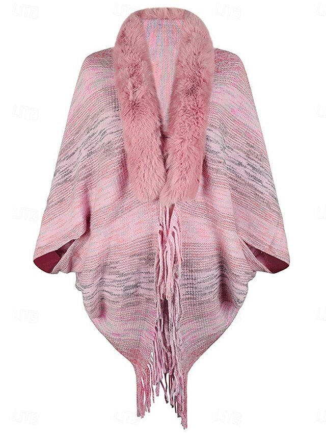 Casual Regular Rainbow Open Front Tassel Long Sleeve Knit Shrug - Image 2