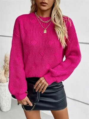 Casual Regular Ribbed Crew Neck Long Sleeve Knit Jumper - Image 1
