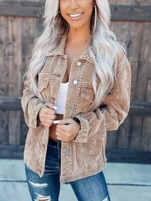 Casual Regular Solid Button Long Sleeve Jacket - Image 3