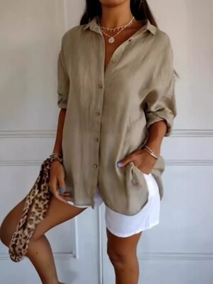 Casual Regular Solid Colour Shirt Collar Long Sleeve Bishop Sleeve Blouse - Image 4