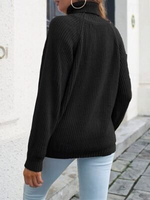Casual Regular Solid Colour Turtleneck Long Sleeve Pullover - Image 10