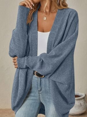 Casual Regular Solid Cowl Long Sleeve Cardigan - Image 3