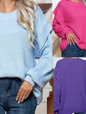 Casual Regular Solid Crew Neck Long Sleeve Knit Pullover - Image 1