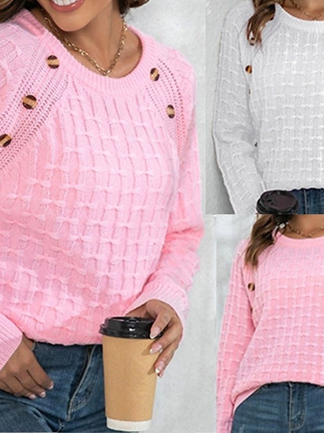 Casual Regular Solid Crew Neck Long Sleeve Knit Pullover - Image 1