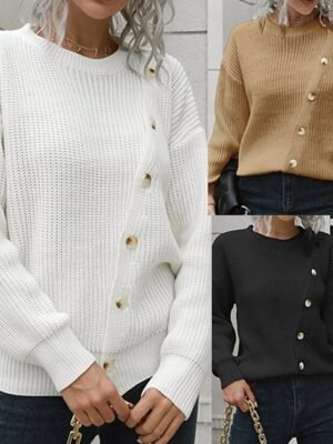 Casual Regular Solid Crew Neck Long Sleeve Pullover Top - Image 1