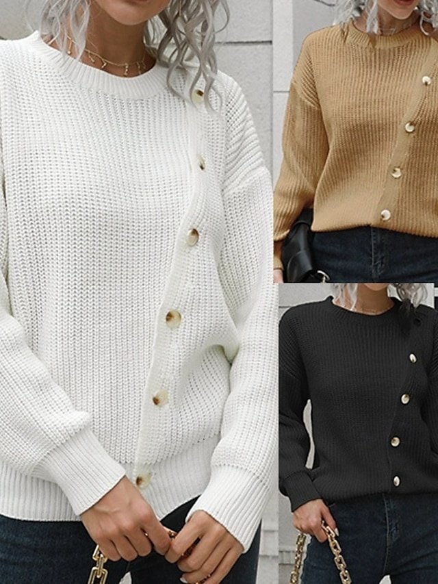 Casual Regular Solid Crew Neck Long Sleeve Pullover Top - Image 1