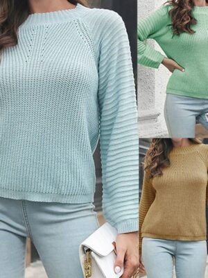 Casual Regular Solid Crew Neck Long Sleeve Knit Pullover - Image 1
