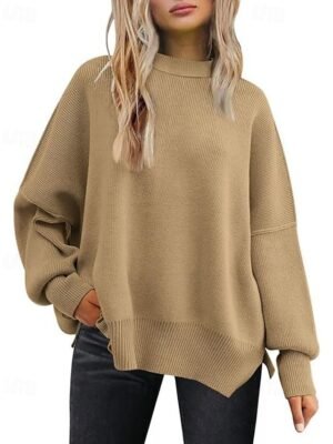 Casual Regular Solid Crew Neck Long Sleeve Sweater - Image 11