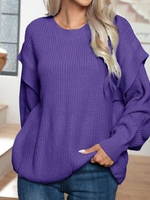 Casual Regular Solid Crew Neck Long Sleeve Knit Pullover - Image 5