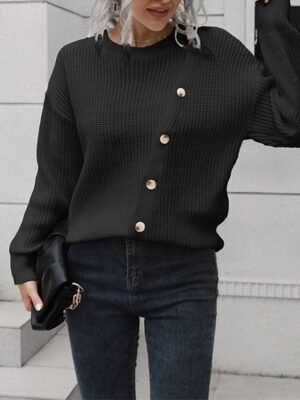 Casual Regular Solid Crew Neck Long Sleeve Pullover Top - Image 5