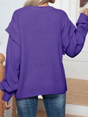 Casual Regular Solid Crew Neck Long Sleeve Knit Pullover - Image 7