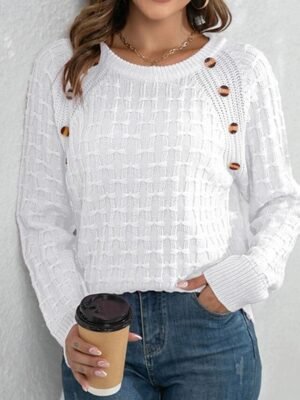 Casual Regular Solid Crew Neck Long Sleeve Knit Pullover - Image 7