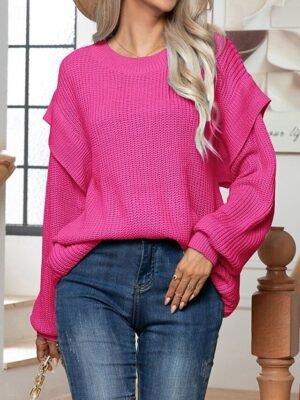 Casual Regular Solid Crew Neck Long Sleeve Knit Pullover - Image 8